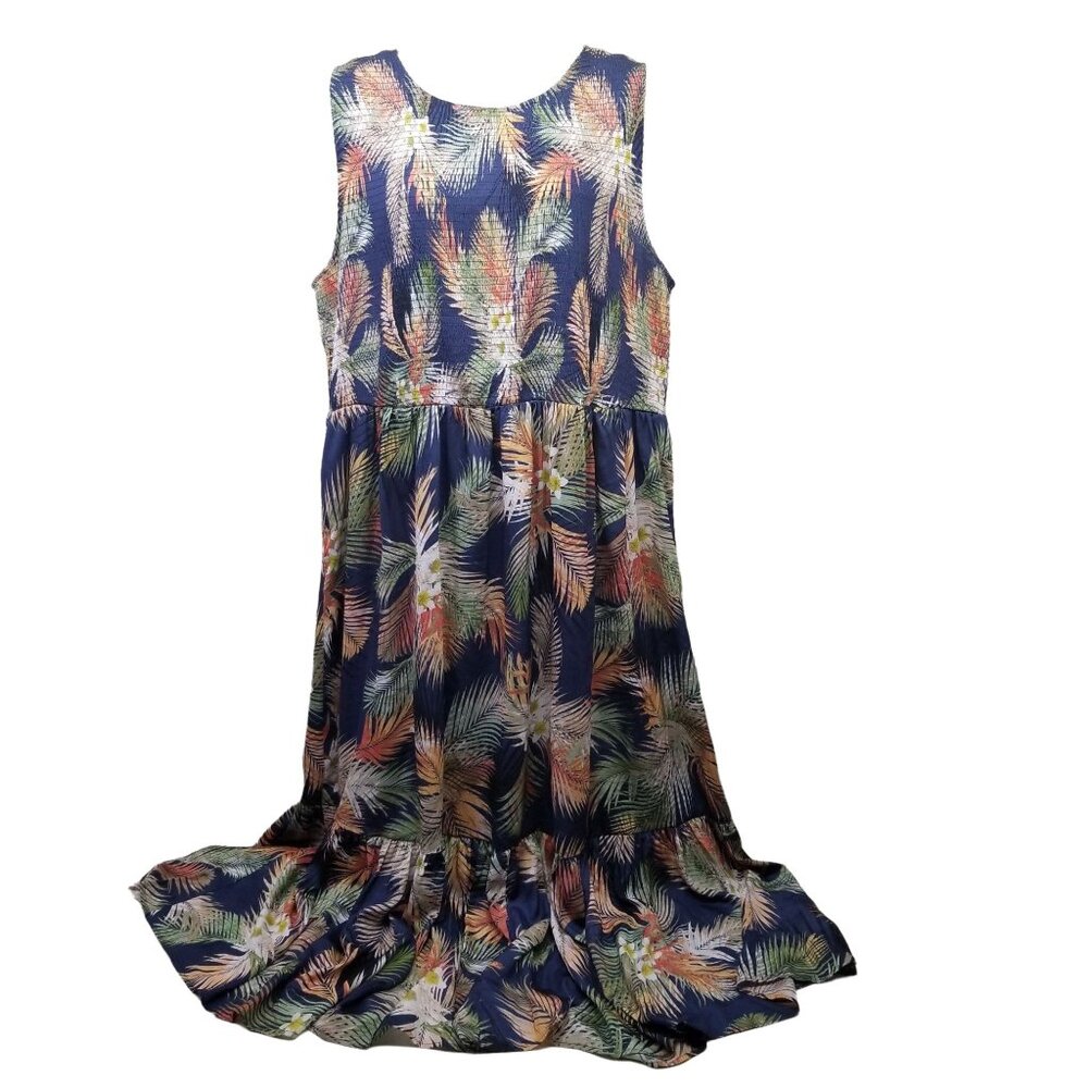 Terra Sky 3X Tropical Floral Dress Tiered Ruffle Sleeveless Summer Beach - Picture 1 of 10